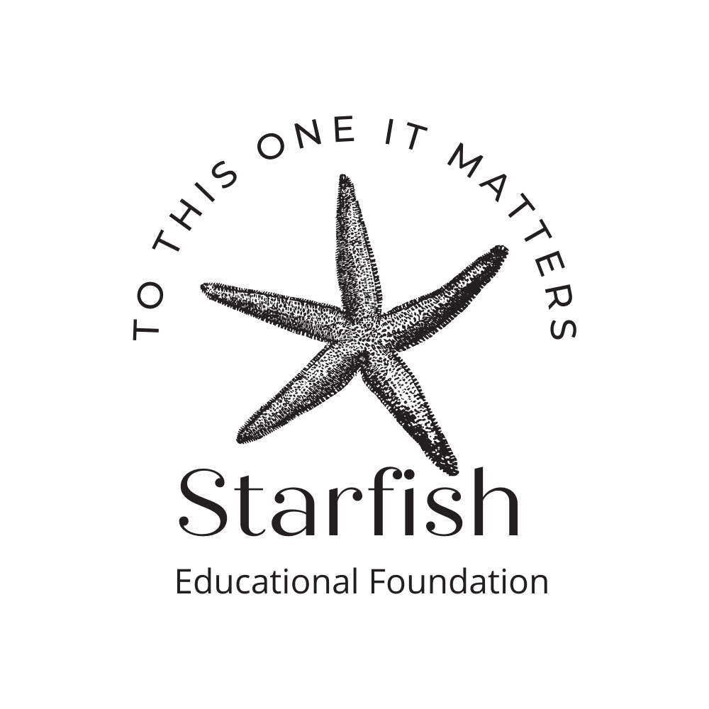 Starfish Foundation logo that is black and white with a starfish center